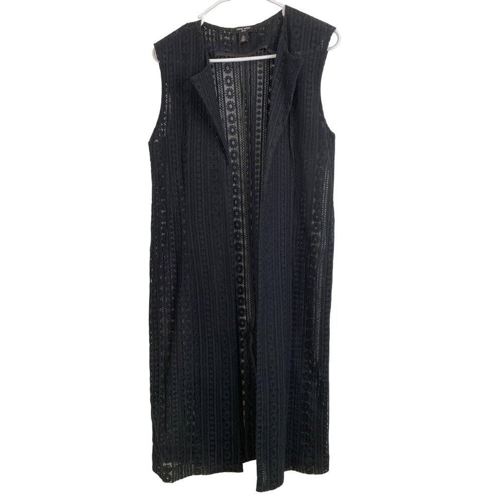 Nine West Jeans Sleeveless Black Lace Duster Vest M RGG10636 EUC